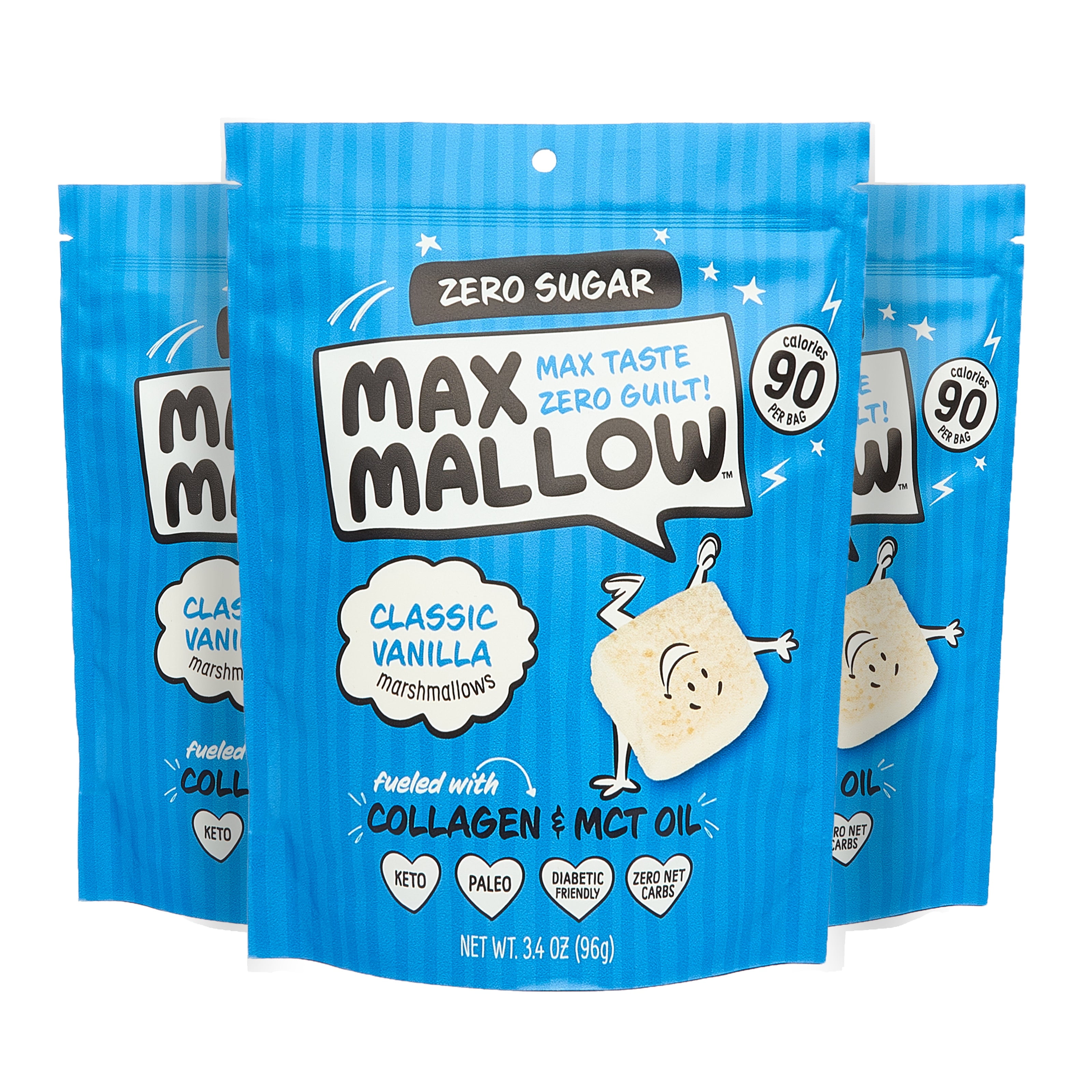 NEW Know Brainer Max Sweets  Low Carb Keto Classic Vanilla Max Mallow - Atkins, Paleo, Diabetic Diet Friendly Health Snack - Gluten Free, Soy Free & Zero Sugar snack, Non-GMO Ketogenic 3 pack 10.2oz