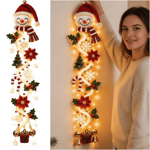 Glowing Christmas Door Hanger Light Decoration Snowman With Red Hat Lighted Christmas Door Hanging Decoration,47.24Inch 3D Holiday Ornament For Entryway And Fireplace