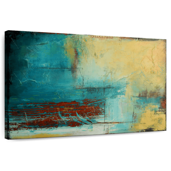 Elephant Stock Distant Limit Wall Art - Horizontal Canvas Wall Art - Living Room Wall Decor - Abstract Canvas - Turquoise And Teal Decor By Erin Ashley - 12" x 8"