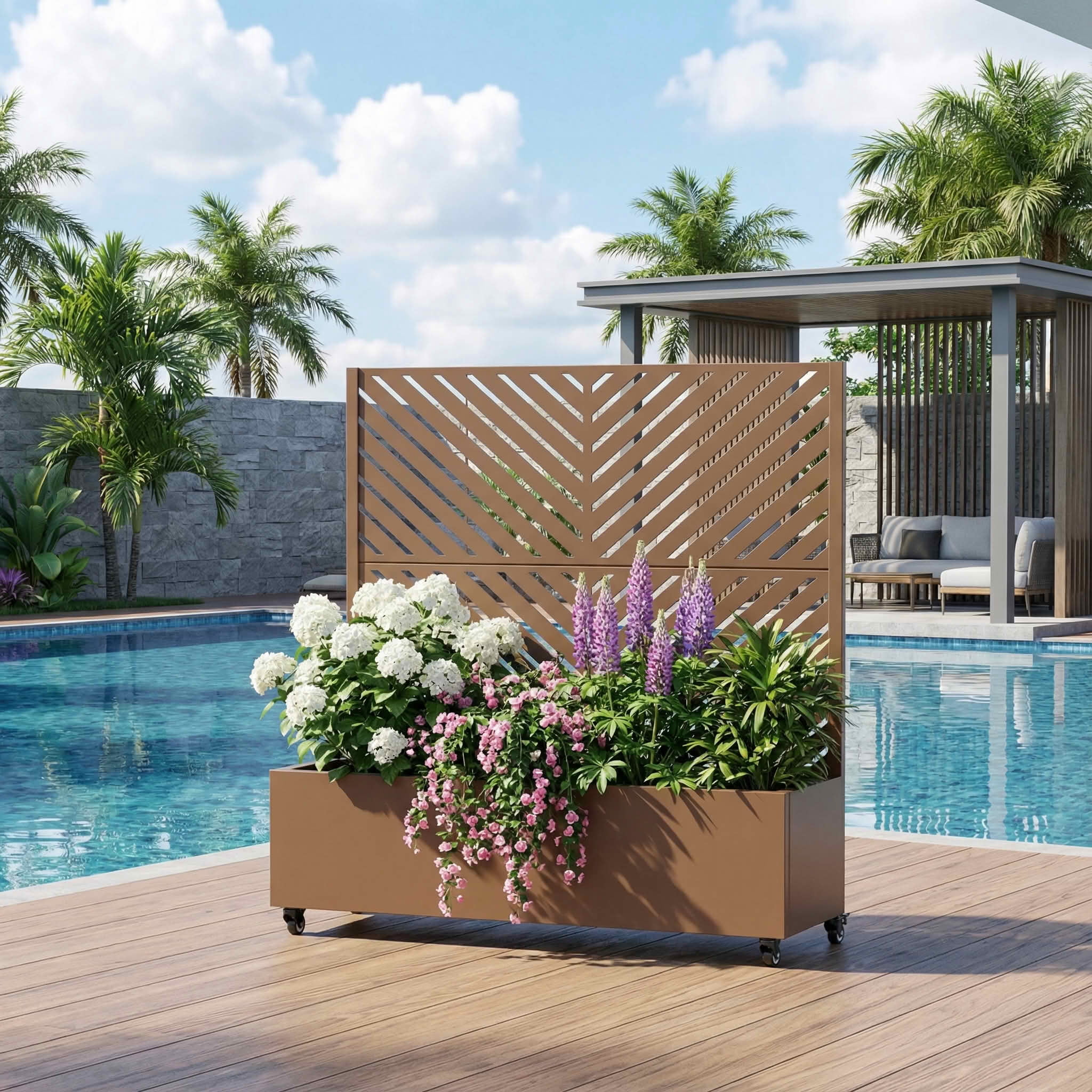 MAYEERTY 47X47" Metal Outdoor Brown Privacy Screen with Planter Box for Backyard & Garden, 2 Piece Set