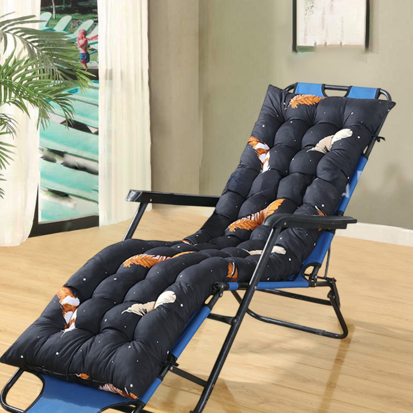 Long Rocking Chair Cushion, Thickened and non-slip patio cushions for outdoor furniture. 18.72x46.8 Inch Black