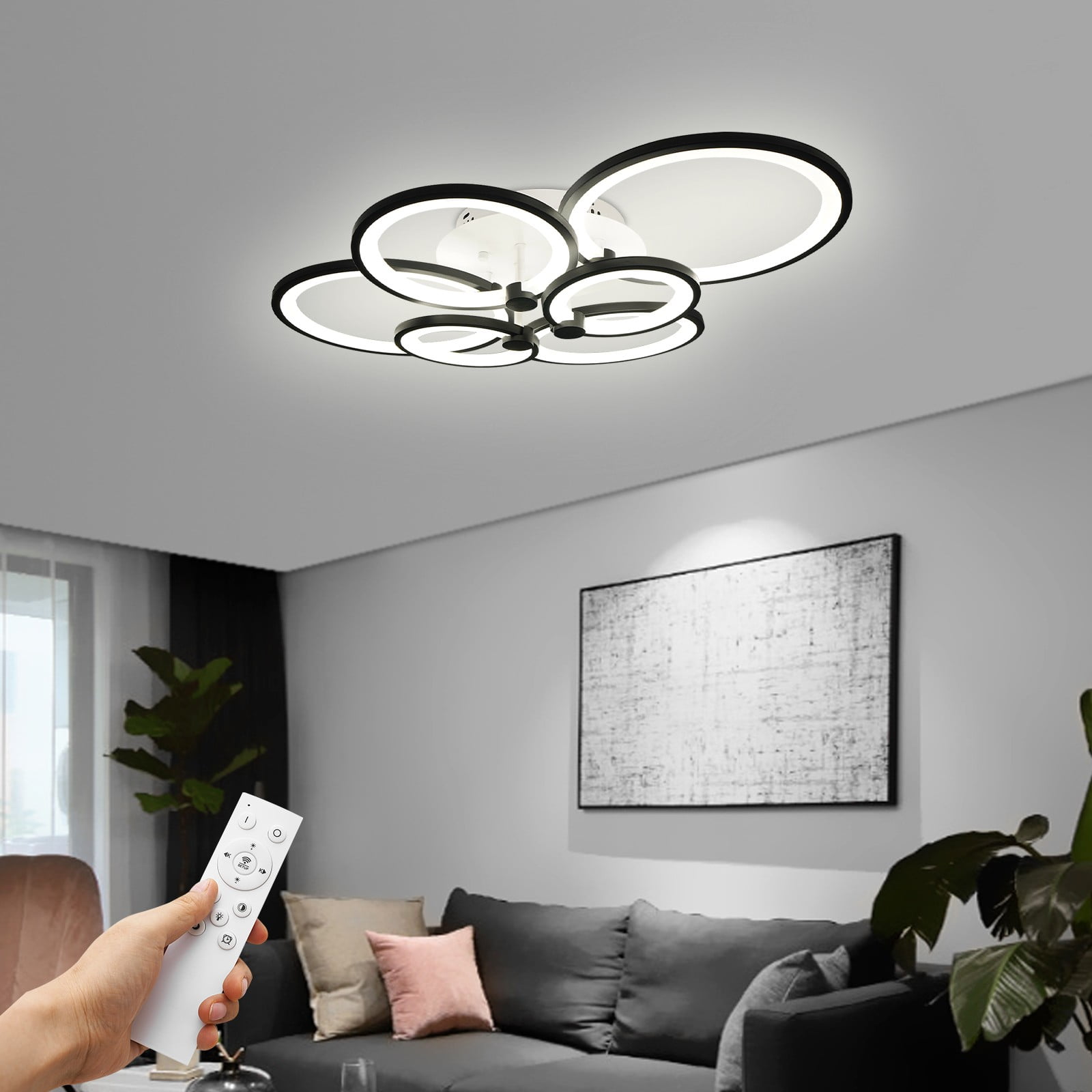 Modern 6-Light Ring Ceiling Lamp, 161.46-215.28ft² Coverage, 5%-100% Dimmable for Office/Hotel : Tools & Home Improvement