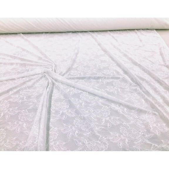 Stretch Lace Apparel Fabric Sheer Off White Floral OO33
