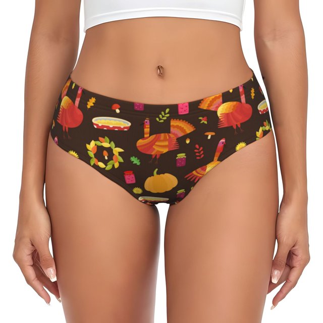 Fotbe Thanksgiving Turkey Calzones Estampados para Mujer – Ropa Interior de Algodón, Cómoda, Suave y Elástica-Small
