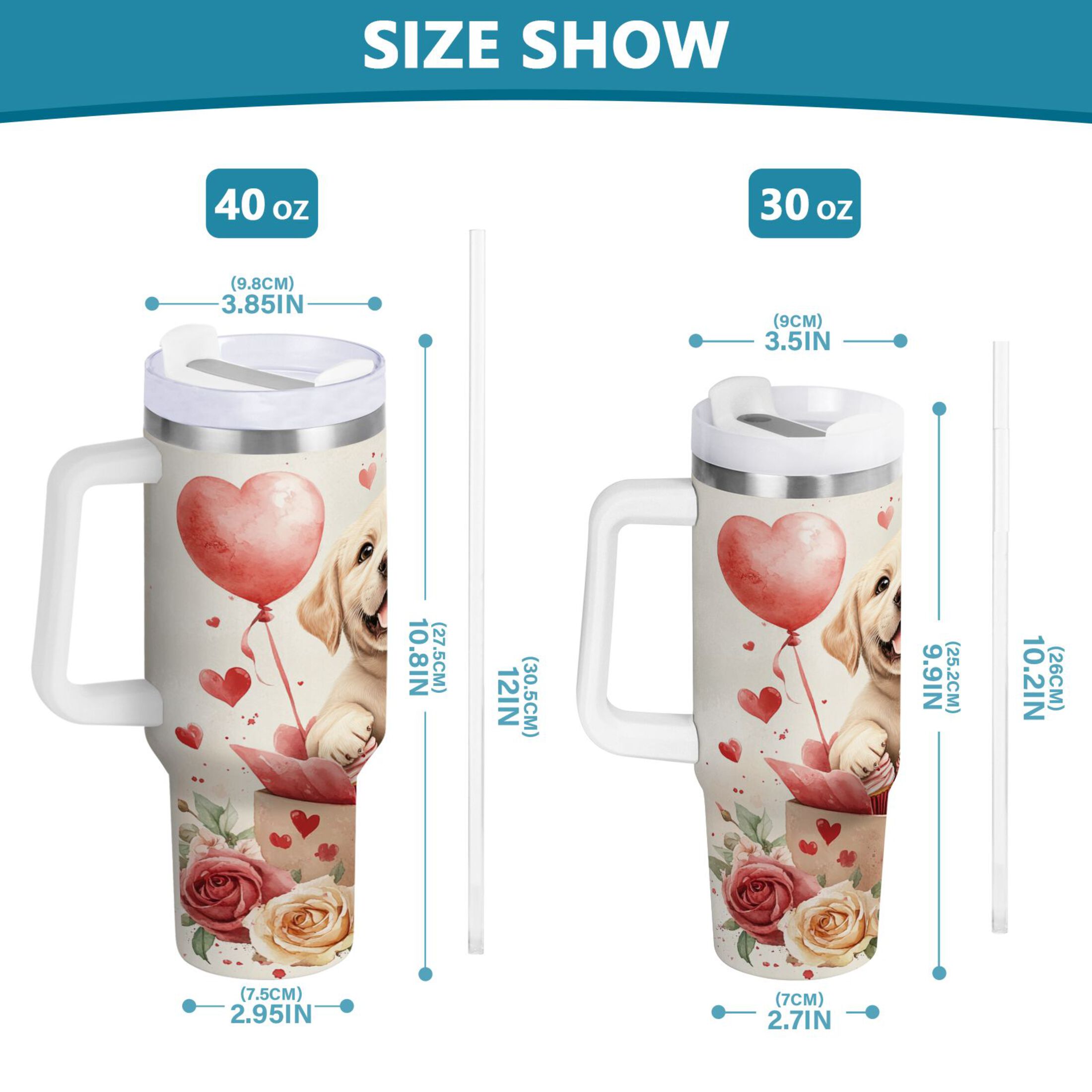 BZSMCE Tumbler 40oz Insulated Stainless Creative Cute Labrador Baby Pattern Steel Water Bottles