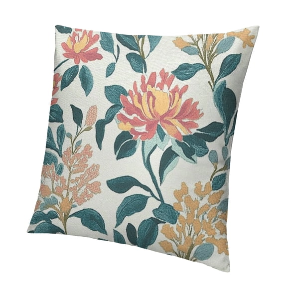 Autua Coral Floral Pillow Covers, Turquoise Orange Flower Outdoor Decorative Teal Throw Pillows Colorful Flower Couch Cushion Case for Chair Sofa Bedroom Living Room Decor 12x12in