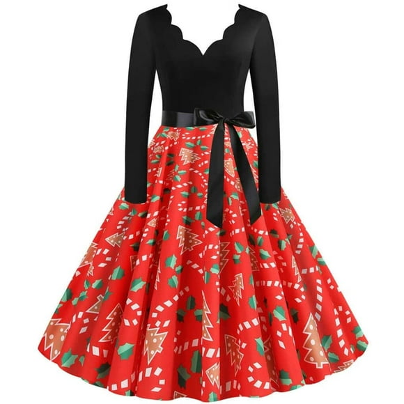 ATTOE Music Note Print Elegant Party Dresses Women 1950s 60s Retro Vintage Robe Plus Size Casual Christmas S-3XL (Color : B005, Size : X-Large)