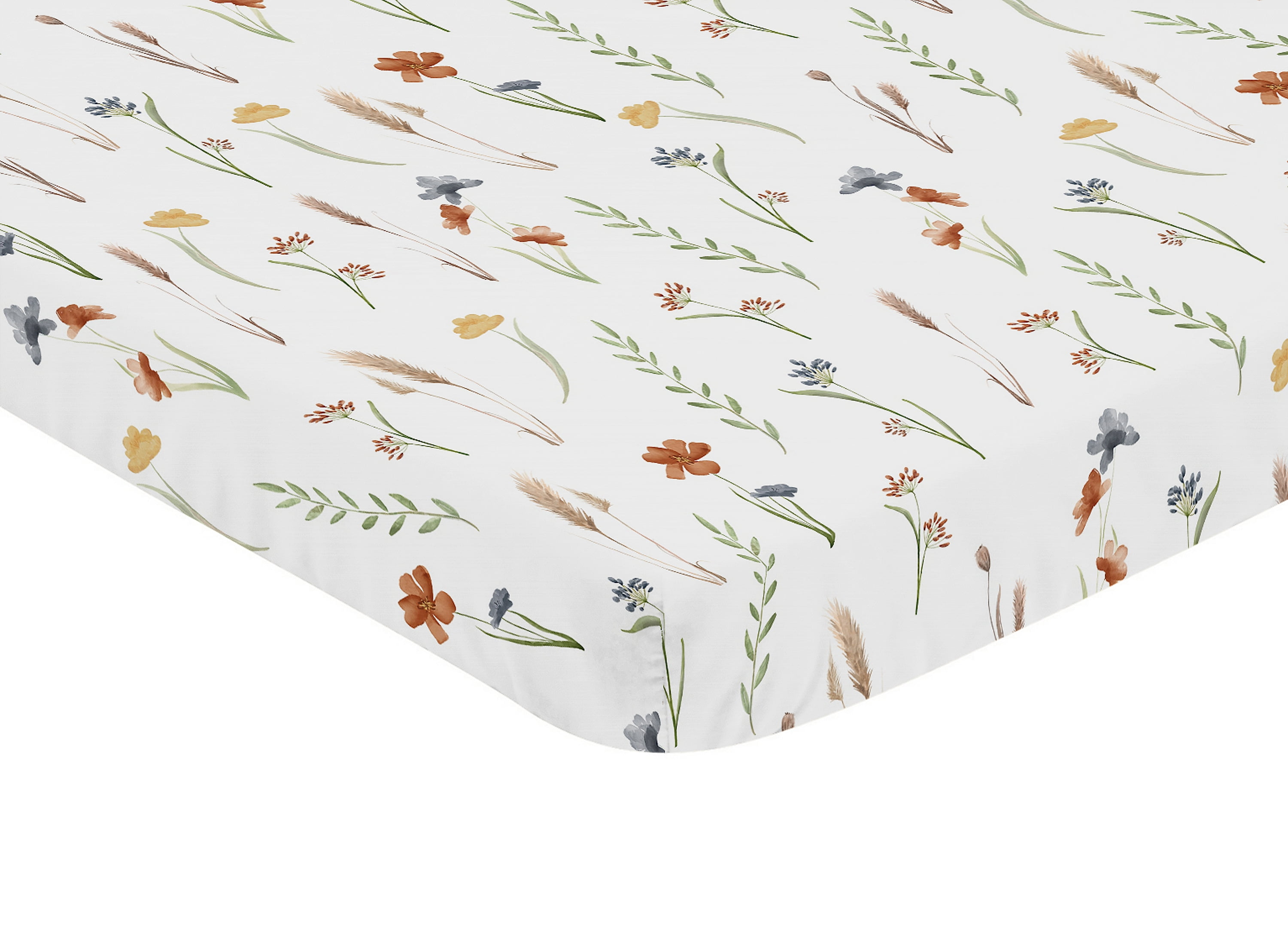 Sweet Jojo Designs Watercolor Floral Garden Sage Green Girl Mini Fitted Crib Sheet