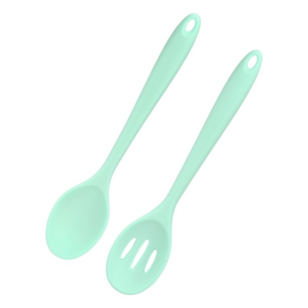 Uxcell 2-Pack Cucharas de Silicona para Cocinar, 10.6" Cucharas de Servicio Ranuradas y Sólidas Antiadherentes Resistentes al Calor Utensilios para Cocina/Cocinar/Hornear/Herramientas de Mezcla