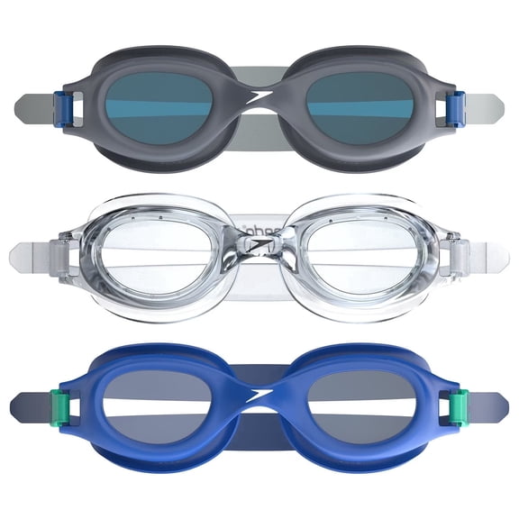 Speedo Adult Swim Goggles 3 Pack, Anti-Fog, UV Protection, Leakproof, Comfortable Fit, Ages 15 (Men)