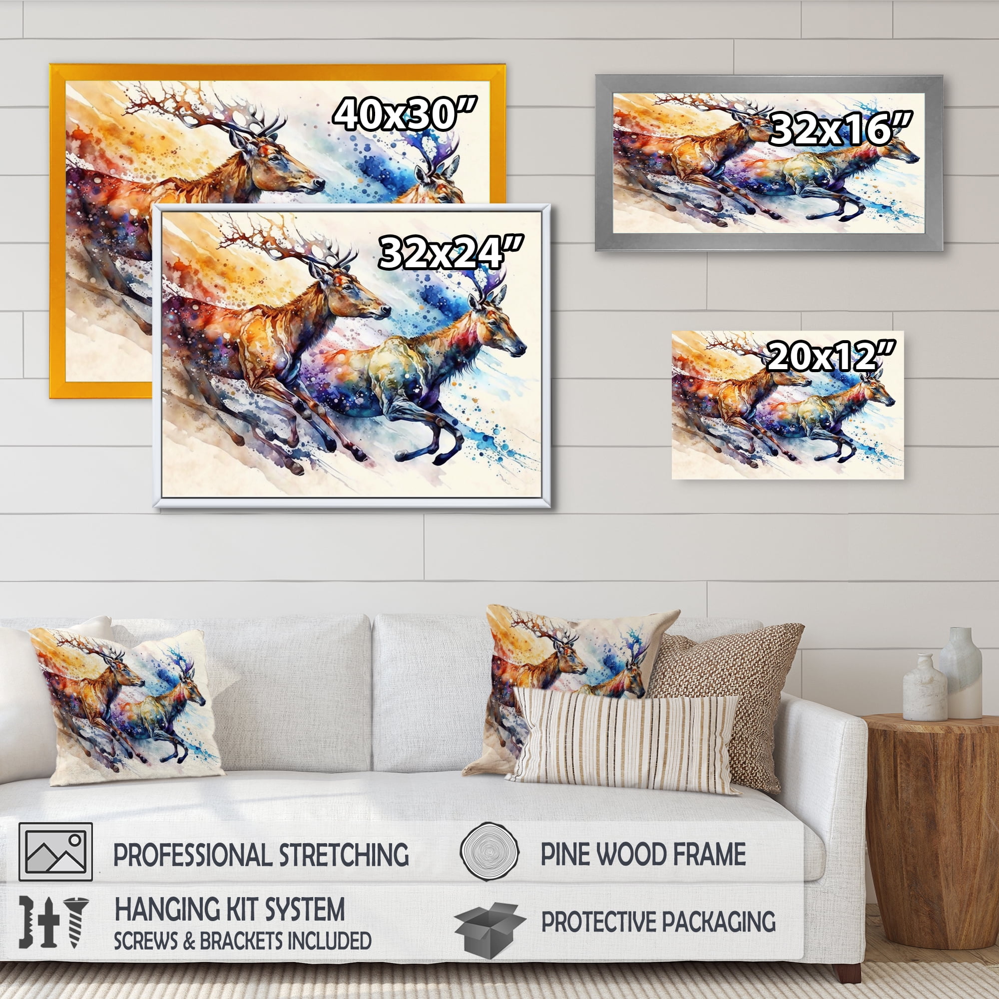 Designart Deers Running Canvas Wall Art