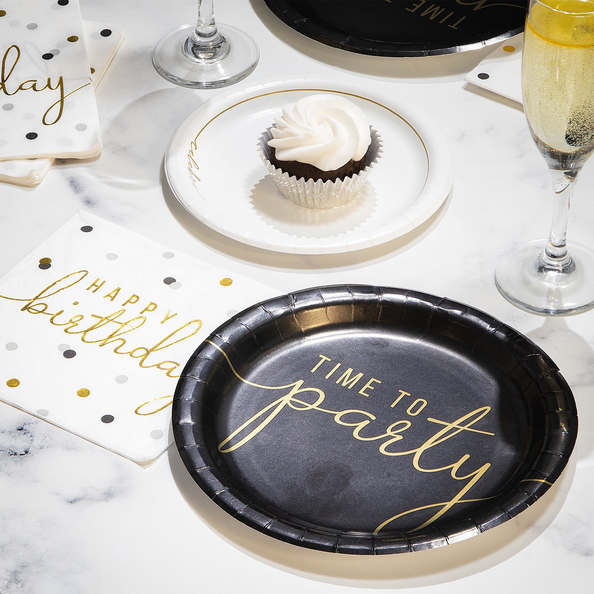 Celebrate Disposable Round Paper Plates, 6.87", Gold/White, 10 Count, by Way To Celebrate
