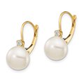 thumbnail image 2 of 14k White Button Freshwater Cultured Pearl & Diamond Leverback Earrings, 2 of 3