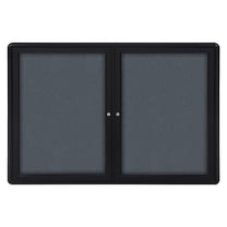 Ghent Ovation Enclosed Bulletin Board 2 Door 60"W x 36"H Gray Fabric/Black Frame