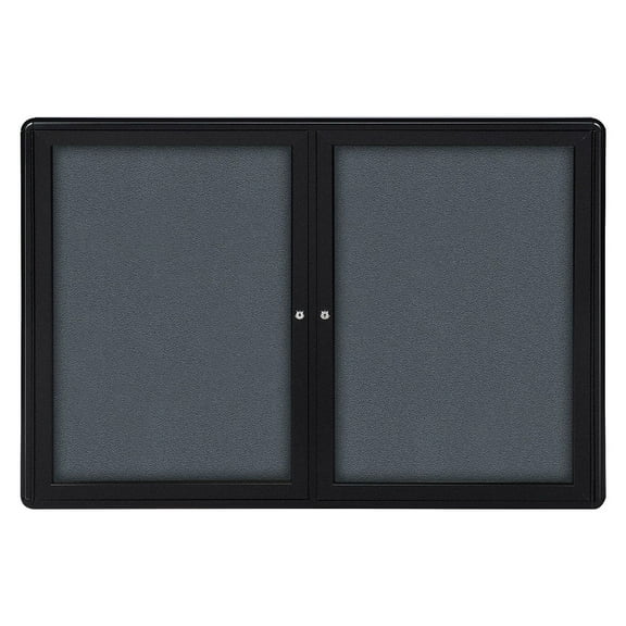Ghent Ovation Enclosed Bulletin Board 2 Door 60"W x 36"H Gray Fabric/Black Frame