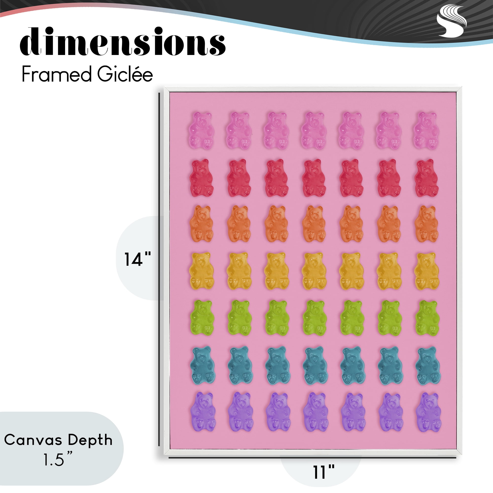 Stupell Industries Rainbow Candy Bears on Pink White Framed Giclee Art, design by LISH Creative