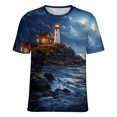 thumbnail image 5 of Lighthouse Sunrise Coast Scenery Pale Blue Tan Women's Short Sleeve Tops Casual Blouses T Shirt, 5 of 6