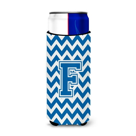 

Carolines Treasures CJ1056-FMUK Letter F Chevron Blue and White Ultra Beverage Insulators for slim cans Slim Can