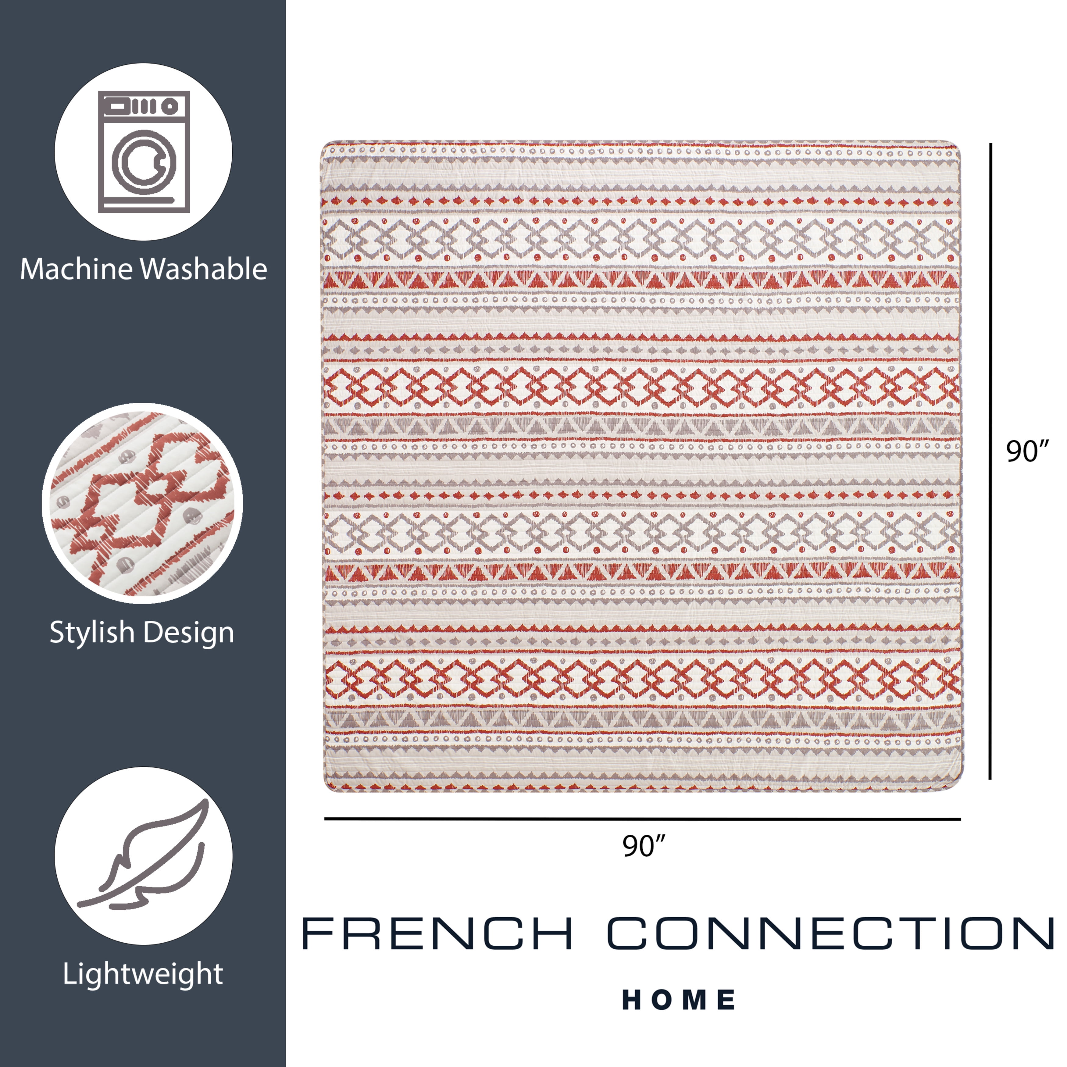 Bedding 3-piece Quilt Set, Natural/Rust, Queen, Adair by French Connection