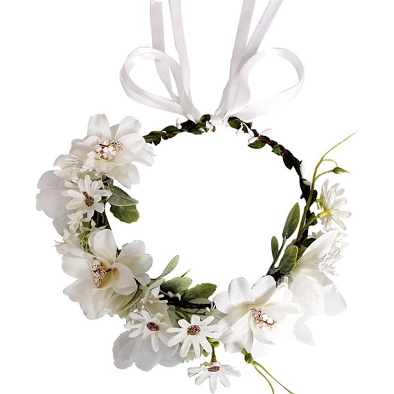 HAOSHICS Simulation Floral Wreath Garland Hair Hoop Bride Flower Headband Headwear with Ribbon for Wedding Travel Vacation Photo Party (Egg Yellow)