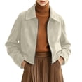 thumbnail image 4 of GUACER Womens Zip Up Short Jackets Fashion Suede Collared Long Sleeve Tops Vintage Fall Winter Casual Crop Coat, 4 of 8