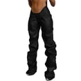 thumbnail image 1 of Txlixc - Pantalones casuales rectos plisados para mujer, pantalones largos de cintura baja de piel sintética de color sólido a la moda Txlixc Estilo de ocio, 1 of 4