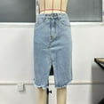 thumbnail image 4 of Women's Front Slit Blue Denim Skirt Pockets High Waist Slim Zipper Fly Midi Skirts Spring Female Casual Streetwear, 4 of 8