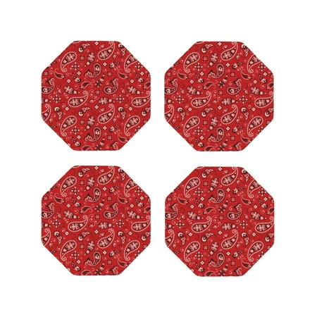 

Matuu Red Paisley Floral for Cup Coasters Set of 4 Leather Coasters Desk Coasters for Office Measures 4” x 4”-Octagon