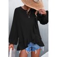 thumbnail image 2 of Top con dobladillo con volantes para mujer, cuello redondo, suave, agradable para la piel, moda, manga larga, para viajes de trabajo, negro L, 2 of 8