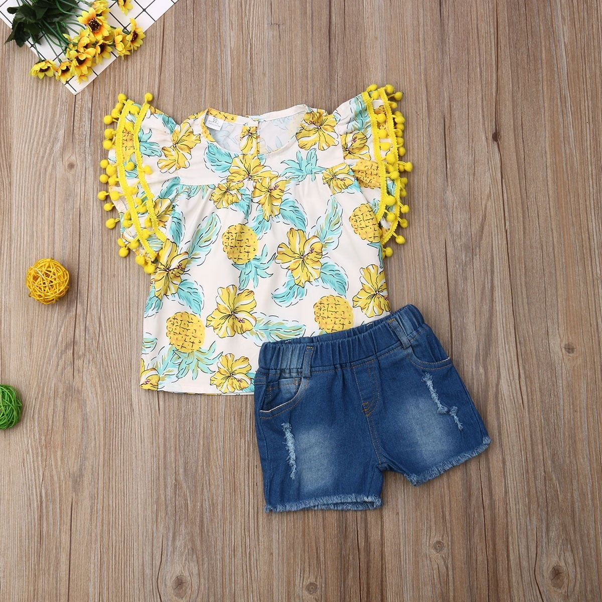 denim and flower pineapple shirt