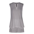 thumbnail image 3 of Scyoekwg Womens 2 Piece Outfits Sleeveless V-Neck Tops Drawstring Shorts Loose Casual Tracksuit Sweatsuits Sets Trendy Solid Color Matching Sets (Gray,M), 3 of 6