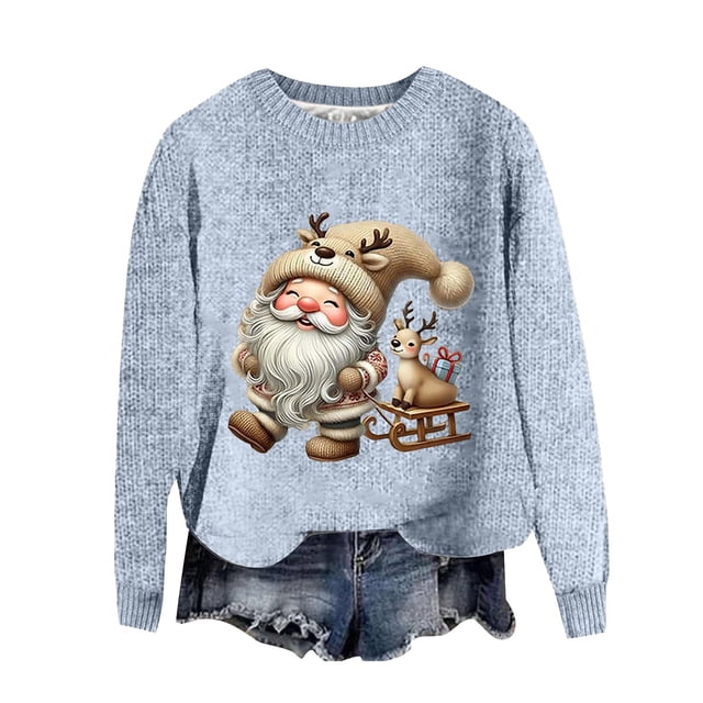 Zhanying Chandail Laid de Noël pour Femmes à Col Rond Rouge Chandail des Fêtes Mignon et Douillet Chandail des Fêtes pour Femmes