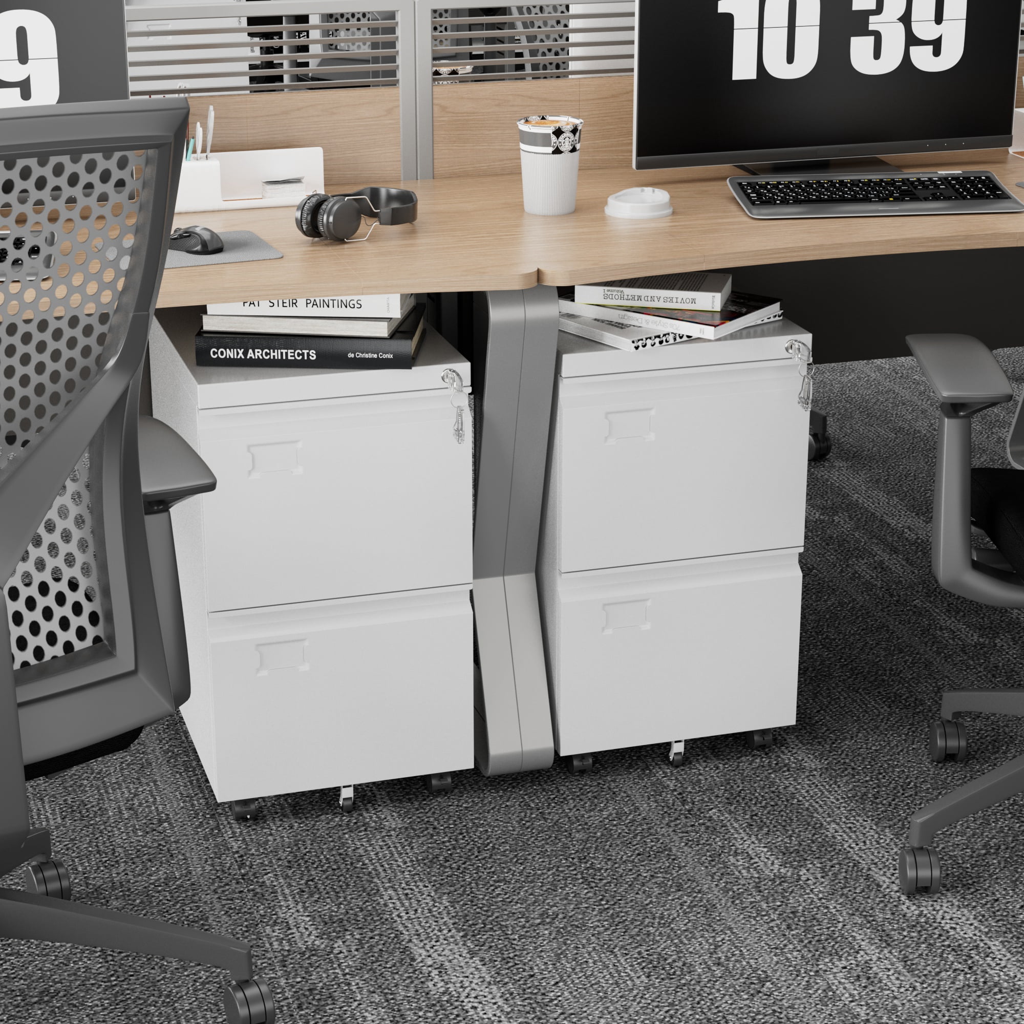 HUAXRON 2 Drawer Black Mobile File Cabinet with Lock, Under Desk Metal Movable Filing Cabinet, Lateral Storage Cabinet for Home Office, Assembly Required (White)