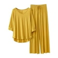 thumbnail image 3 of Lixiuxyad Women's Pajama Sets Sets For Women 3/4 Length Sleeve V Neck Summer Tops Elastic Waist Wide Leg Pants Summer Outfits,Yellow, 3 of 4