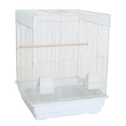 YML 3 by 8" Bar Spacing SquareTop Small Bird Cage with Large Swing Out Door and Bottom Tray, 18"x14" - White