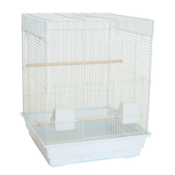 YML 3 by 8" Bar Spacing SquareTop Small Bird Cage with Large Swing Out Door and Bottom Tray, 18"x14" - White