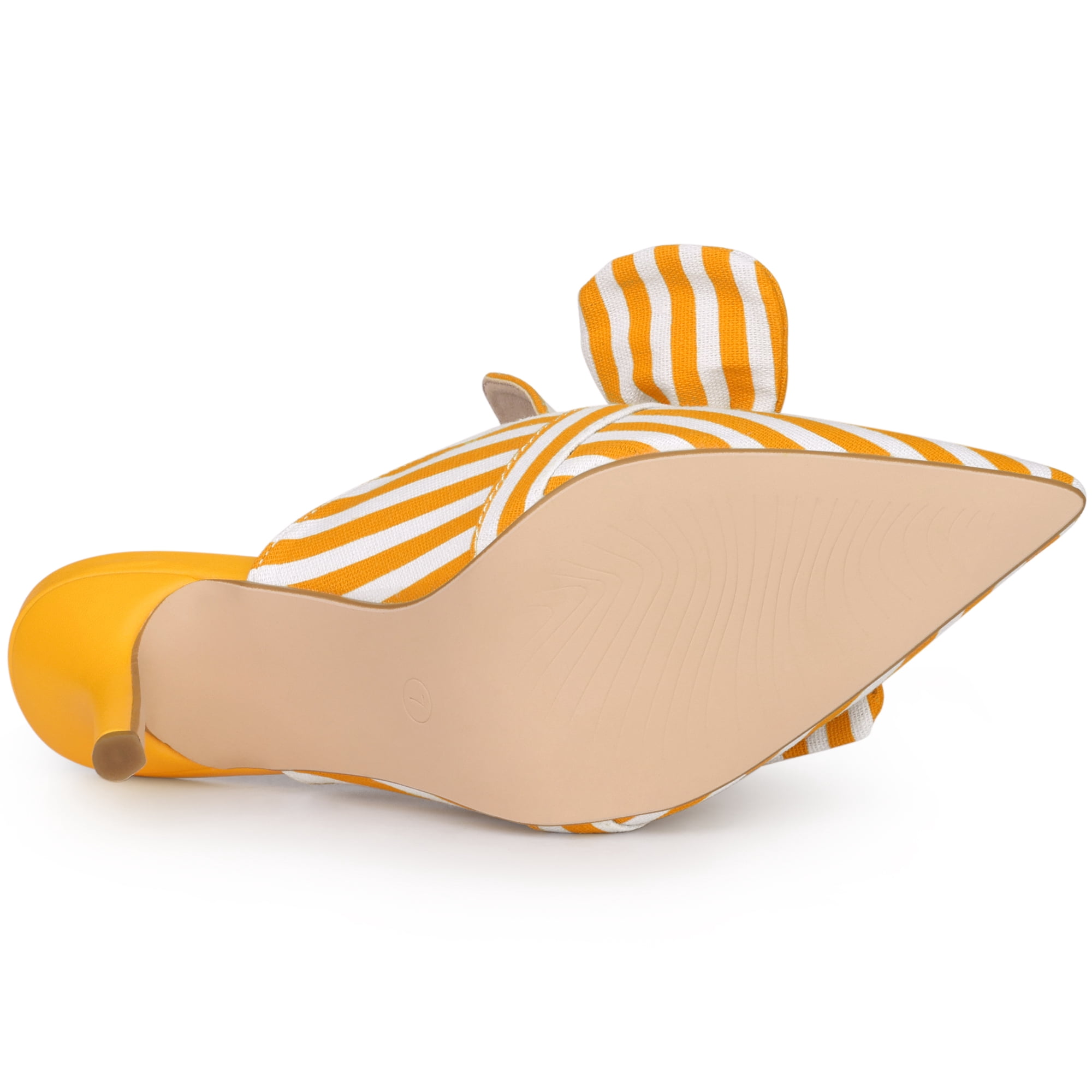 DARING DIVA Women's Stripe Bow Slip on Stiletto Heel Slides Mules Yellow 7