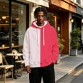 thumbnail image 6 of Men's Half and Half Split Color Hoodie Pullover Sweatshirt, Two Tone Color Block Drawstring Hood Kangaroo Pocket Long Sleeve Athletic Streetwear Outdoor Casual Hooded Top Red 3XL, 6 of 6