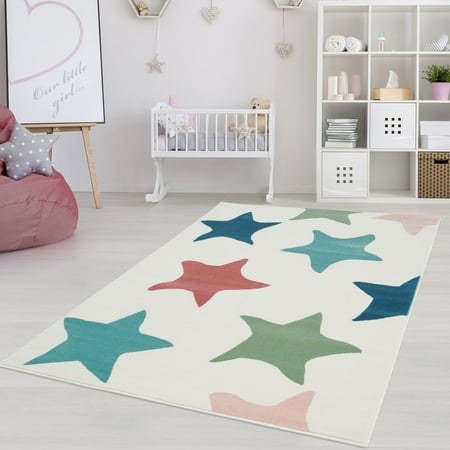Ladole Rugs Stars Pattern Kids Area Rug Carpet In Cream Multicolor Ladole Rugs Stars Pattern Kids Area Rug