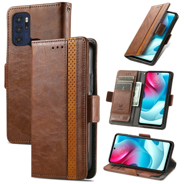 Case for Motorola Moto G60S Cover Leather Wallet Folio Case Book Design Flip Magnetic Closure - Brown