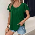 thumbnail image 4 of Olyvenn Women’s Shirts Dressy Casual Ruffled Short Sleeve Blouses Loose Fit Pleated Front Tees Summer Tunic Tops Green M, 4 of 7