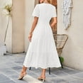 thumbnail image 4 of Aobny Sexy Dresses for Women Going Out White Cotton Tummy Control A-Line Eyelet Midi Short Sleeve Beach Vacation Dresses, 4 of 5