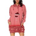 thumbnail image 1 of Pisexur Robes de Noël pour Femmes Mode Imprimé Verres à Vin Rouge Robes de Fête Décontractées à Manches Longues Sweat à Capuche Robes d'Automne de Noël Mini Robe avec Poches, 1 of 4