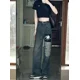 thumbnail image 2 of Pantalones vaqueros de pierna ancha para mujer, pantalón holgado Vintage estilo Preppy Y2k, estampado de letras, cintura alta desgastada, 2 of 5
