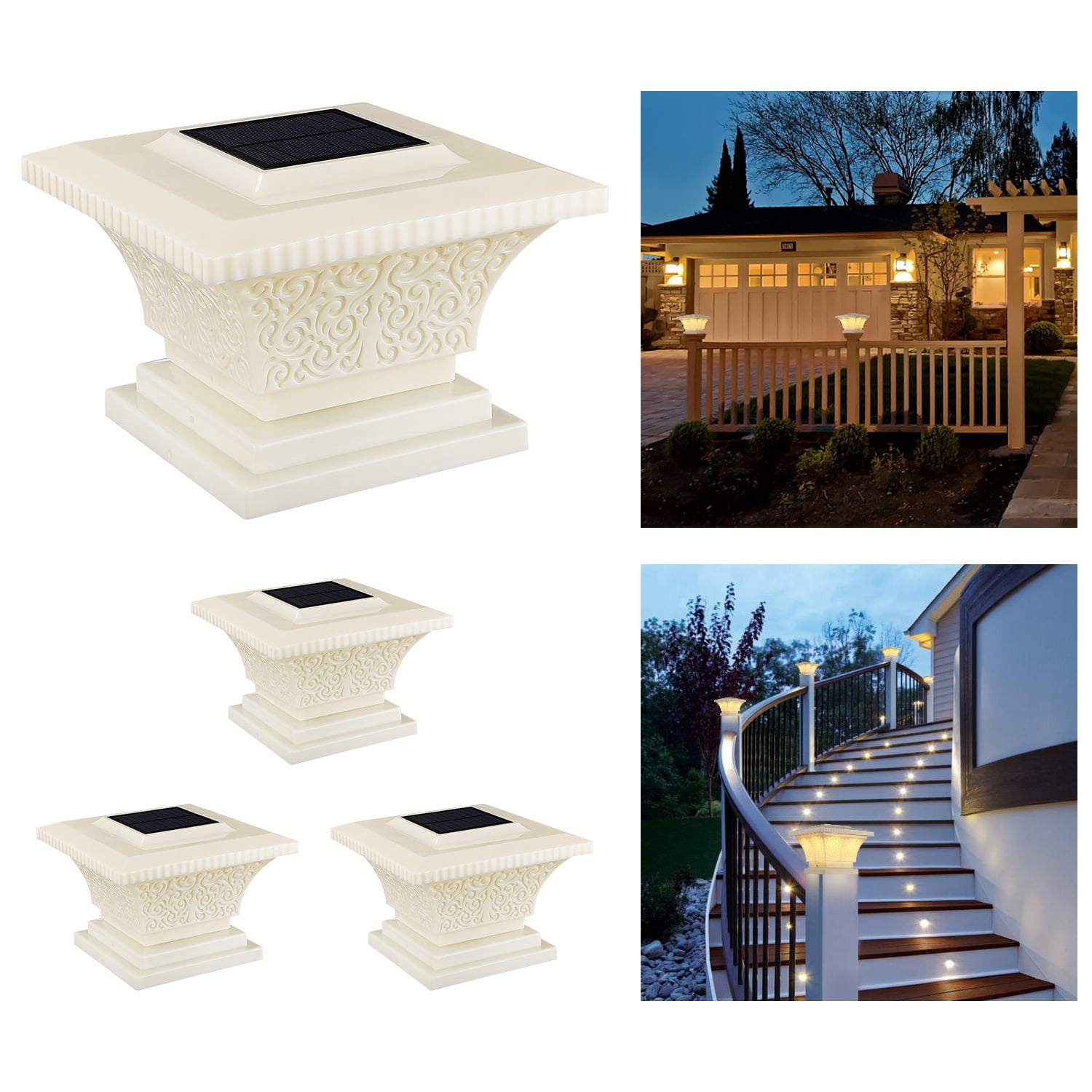 TORCHSTAR 4 Pack Outdoor Solar Deck Lights, Solar Post Cap Lights, Dusk to Dawn Solar Fence Light, Fits 4x4, 5x5, 6x6 Post Lighting