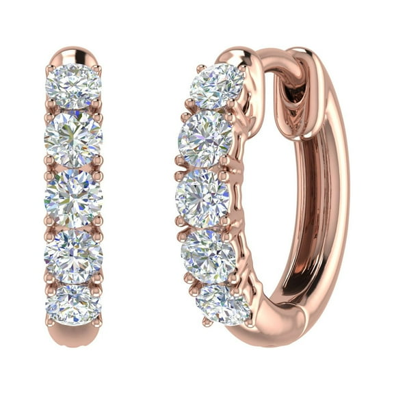 1/2 Carat Prong Set Round Diamond Hoop Earrings in 10K Rose Gold