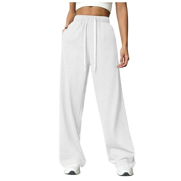 NOLDARES Women's Casual High Waisted Wide Leg Pants Flowy Business Work Casual Pants with Pockets(White,XL)