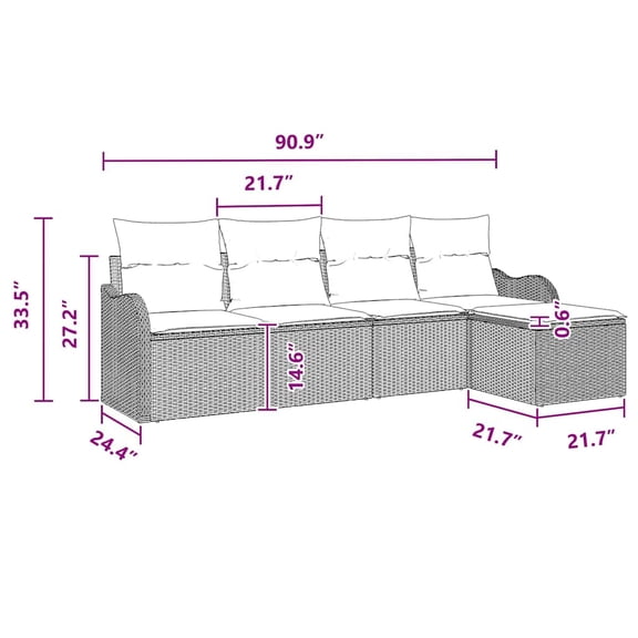 vidaXL 5 Piece Garden Sofa Set with Cushions in Black Rattan