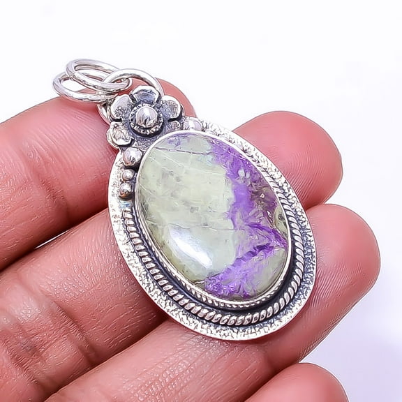 Ruby In Fuchite - India Designer Handmade 925 Sterling Silver Pendant 1.95" P25, Christmas Sale, Birthday Gift, Beautiful Jewelry For Woman