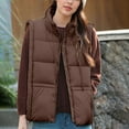 thumbnail image 2 of YOIAVAIOY Womens Quilted Puffer Vests Drawstring Collar Zip Up Sleeveless Down Jackets Fall Winter Casual Outerwear Vest with Pockets Coffee M, 2 of 9